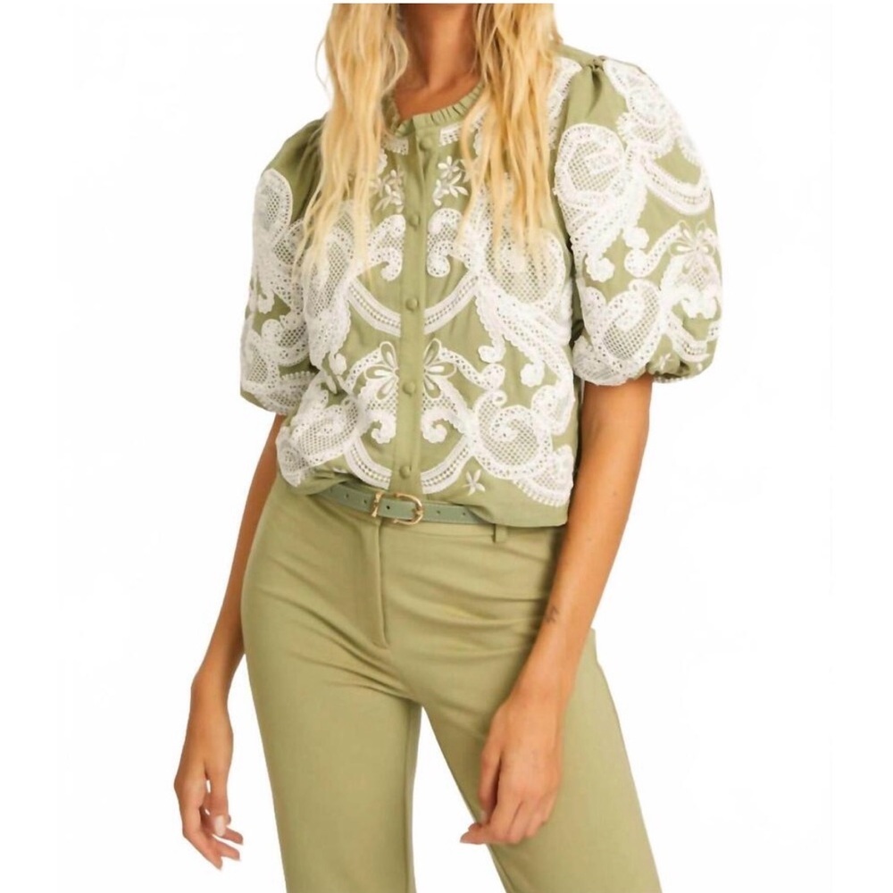 NEW CABALLERO lucia embroidery top in sage